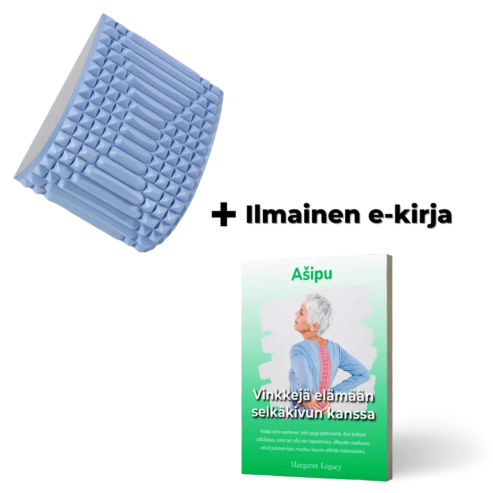 Erikoistarjous mustasta lonkkatuesta ja ilmaisesta kivunlievityksen e-kirjasta, korostaa tuotteen hyötyjä ja asiakkaan säästöjä.