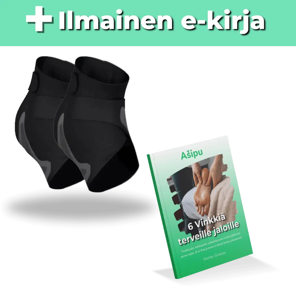 Erikoistarjous mustasta lonkkatuesta ja ilmaisesta kivunlievityksen e-kirjasta, korostaa tuotteen hyötyjä ja asiakkaan säästöjä.